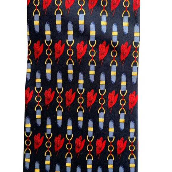 Sinsabang Pure Silk Chain/Floral Print Tie, Made in Korea - Picture 3 of 5